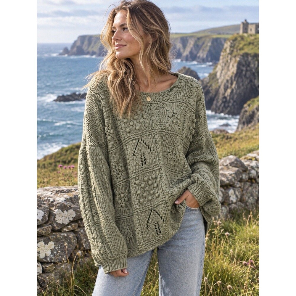 Blarney Woollen Mills Pullover Sweater Made In Ireland Handknit Taupe 100% Wool